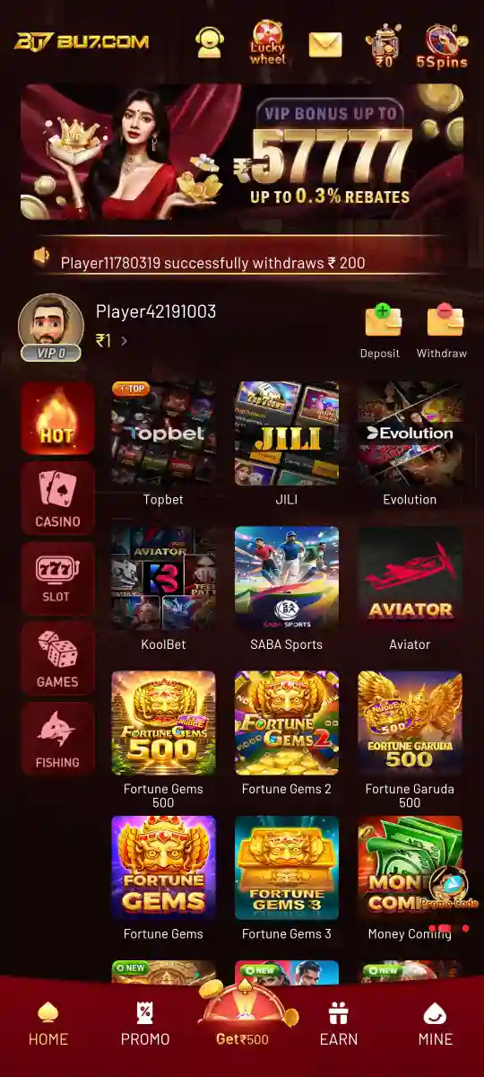 BU7 Game account and online gaming screen