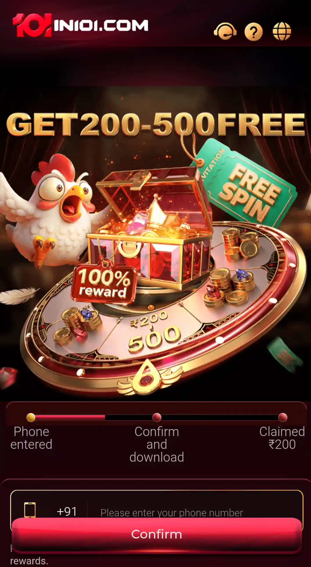 IN101 Game APK download and Android access screen