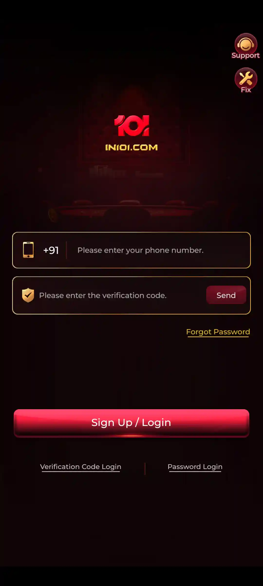 IN101 App login and account access screen